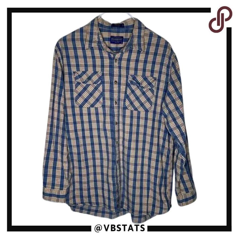 Pendleton Large Navy/Red/Wheat Plaid Long Sleeve Flannel Size Large